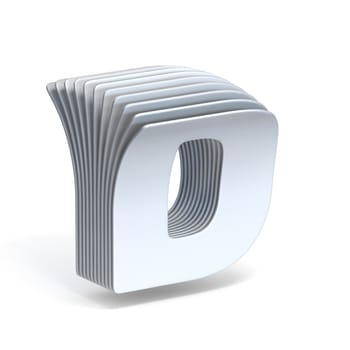 Curved paper sheets Letter D 3D render illustration isolated on white background