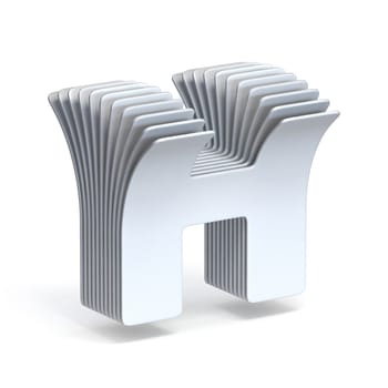 Curved paper sheets Letter H 3D render illustration isolated on white background