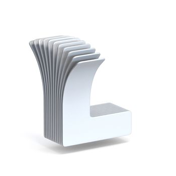 Curved paper sheets Letter L 3D render illustration isolated on white background