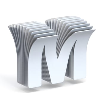 Curved paper sheets Letter M 3D render illustration isolated on white background