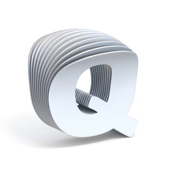 Curved paper sheets Letter Q 3D render illustration isolated on white background