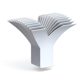 Curved paper sheets Letter Y 3D render illustration isolated on white background