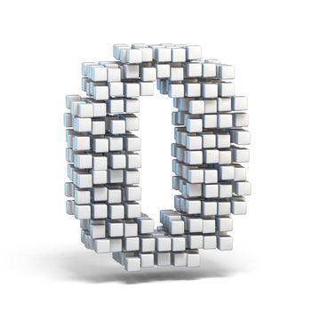 White voxel cubes font Number 0 ZERO 3D render illustration isolated on white background