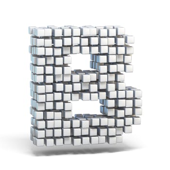White voxel cubes font Letter B 3D render illustration isolated on white background