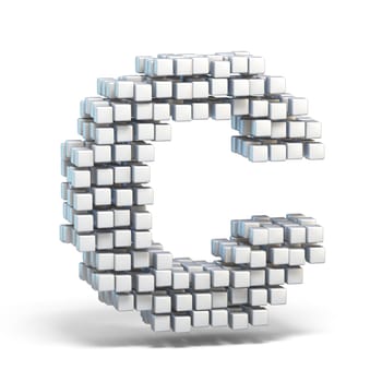 White voxel cubes font Letter C 3D render illustration isolated on white background