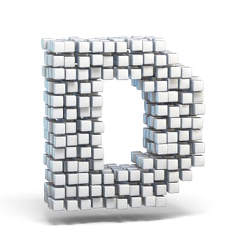 White voxel cubes font Letter D 3D render illustration isolated on white background