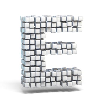 White voxel cubes font Letter E 3D render illustration isolated on white background