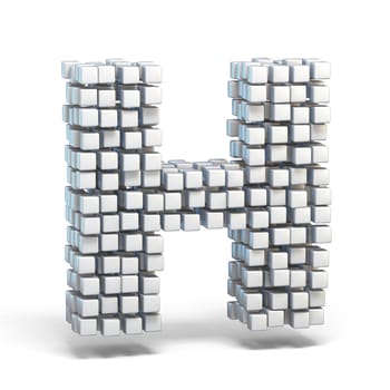 White voxel cubes font Letter H 3D render illustration isolated on white background
