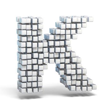 White voxel cubes font Letter K 3D render illustration isolated on white background