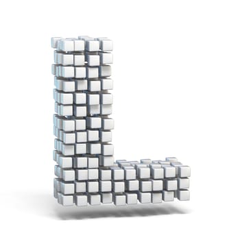 White voxel cubes font Letter L 3D render illustration isolated on white background