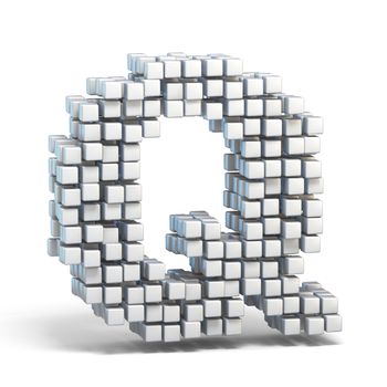 White voxel cubes font Letter Q 3D render illustration isolated on white background