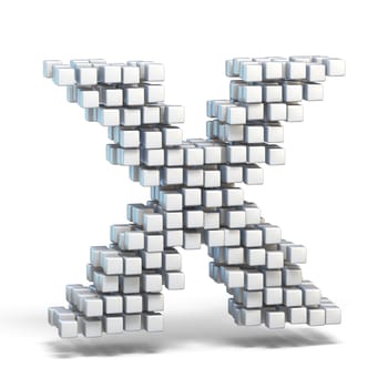 White voxel cubes font Letter X 3D render illustration isolated on white background