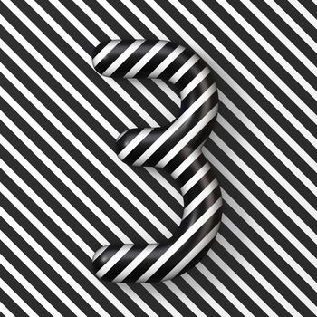 Black and white stripes Number 3 THREE 3D render illustration