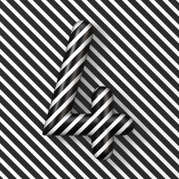Black and white stripes Number 4 FOUR 3D render illustration