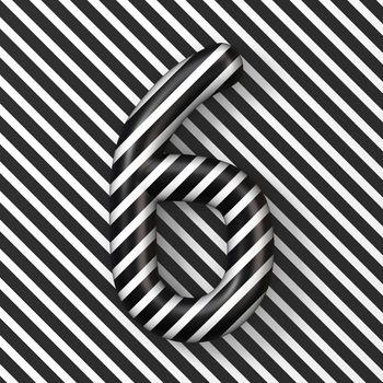 Black and white stripes Number 6 SIX 3D render illustration