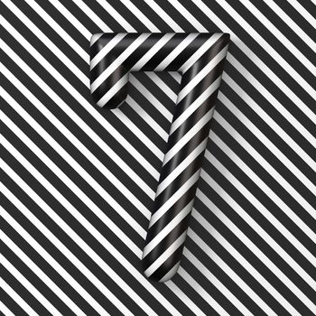 Black and white stripes Number 7 SEVEN 3D render illustration