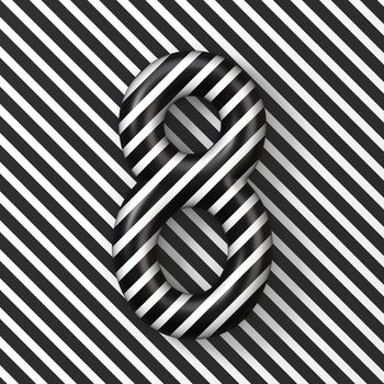 Black and white stripes Number 8 EIGHT 3D render illustration
