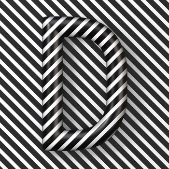 Black and white stripes Letter D 3D render illustration