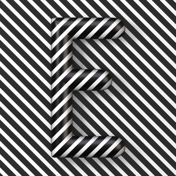 Black and white stripes Letter E 3D render illustration