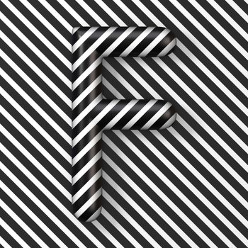 Black and white stripes Letter F 3D render illustration