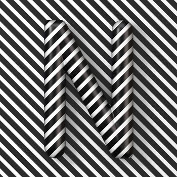 Black and white stripes Letter N 3D render illustration