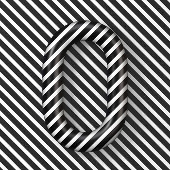 Black and white stripes Letter O 3D render illustration