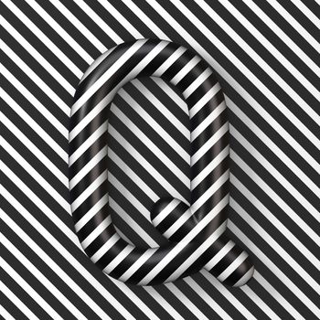 Black and white stripes Letter Q 3D render illustration