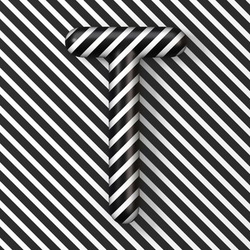 Black and white stripes Letter T 3D render illustration