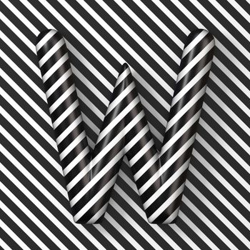 Black and white stripes Letter W 3D render illustration