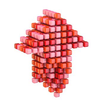 Upload arrow made of different red cubes 3D render illustration isolated on white background