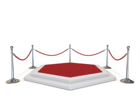 Empty podium with red carpet 3D render illustration isolated on white background