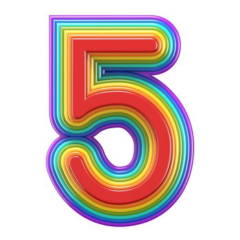 Concentric rainbow number 5 FIVE 3D rendering illustration isolated on white background