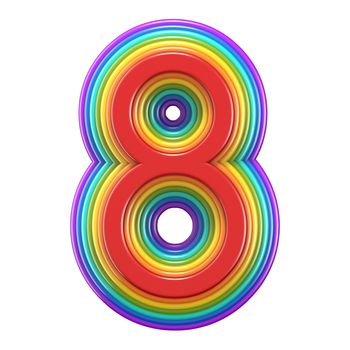 Concentric rainbow number 8 EIGHT 3D rendering illustration isolated on white background