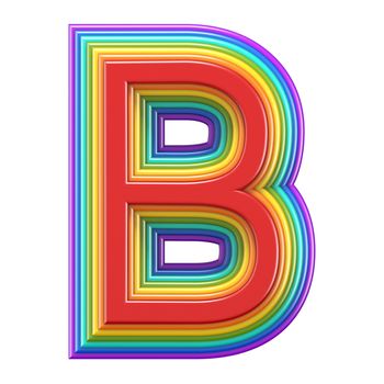 Concentric rainbow font letter B 3D rendering illustration isolated on white background