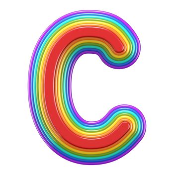 Concentric rainbow font letter C 3D rendering illustration isolated on white background