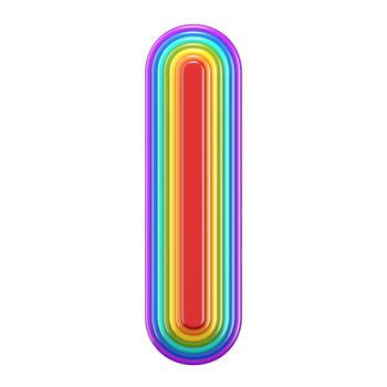 Concentric rainbow font letter I 3D rendering illustration isolated on white background