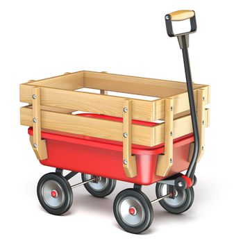 Toy mini wagon with wooden side fence Isometric 3D render illustration isolated on white background