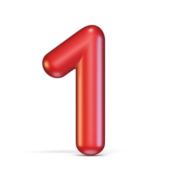 Red glossy font Number 1 ONE 3D rendering illustration isolated on white background