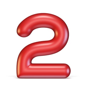 Red glossy font Number 2 TWO 3D rendering illustration isolated on white background