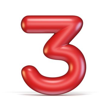 Red glossy font Number 3 THREE 3D rendering illustration isolated on white background