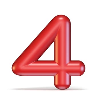 Red glossy font Number 4 FOUR 3D rendering illustration isolated on white background
