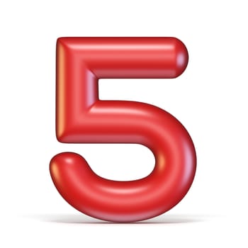 Red glossy font Number 5 FIVE 3D rendering illustration isolated on white background
