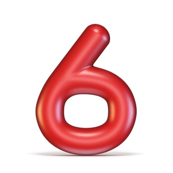 Red glossy font Number 6 SIX 3D rendering illustration isolated on white background