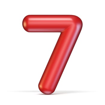 Red glossy font Number 7 SEVEN 3D rendering illustration isolated on white background