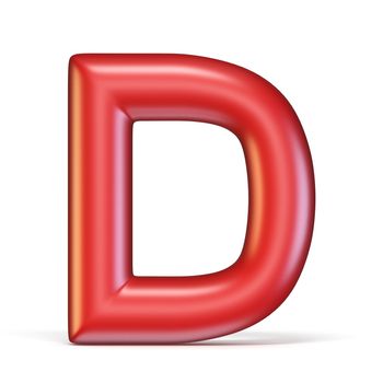 Red glossy font Letter D 3D rendering illustration isolated on white background