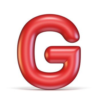 Red glossy font Letter G 3D rendering illustration isolated on white background