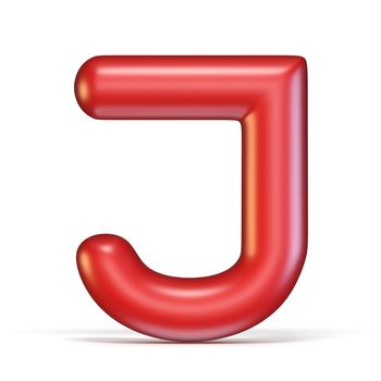 Red glossy font Letter J 3D rendering illustration isolated on white background