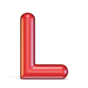 Red glossy font Letter L 3D rendering illustration isolated on white background