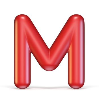 Red glossy font Letter M 3D rendering illustration isolated on white background