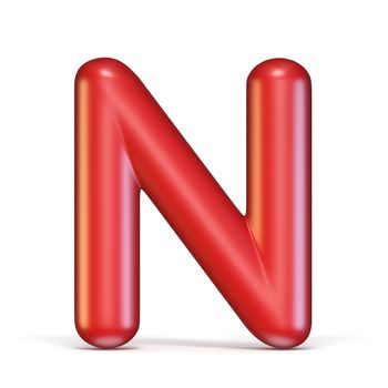 Red glossy font Letter N 3D rendering illustration isolated on white background